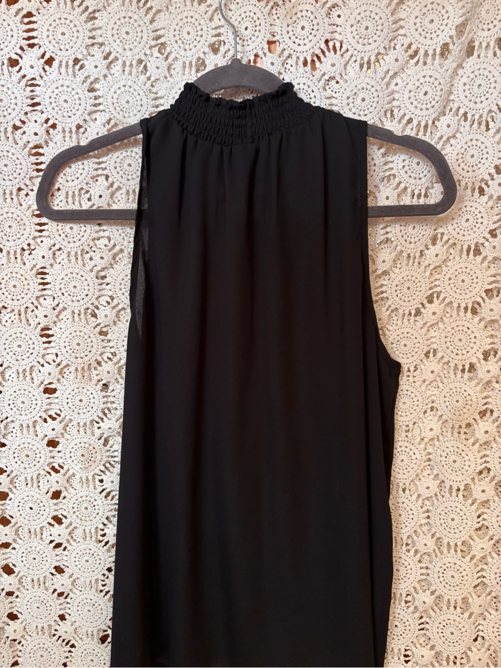 Chenault Black Sleeveless Mock Neck Top with Pink & Cream Floral Embroidery - Picture 3 of 3
